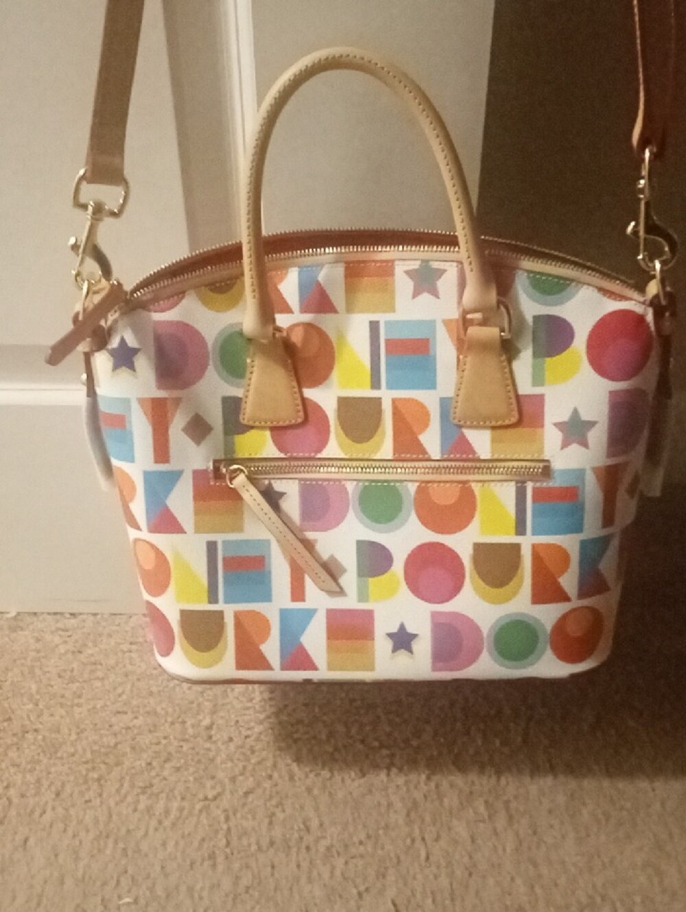 Women's Geometric Print Satchel Handbag - Multicolor - Picture 3 of 6
